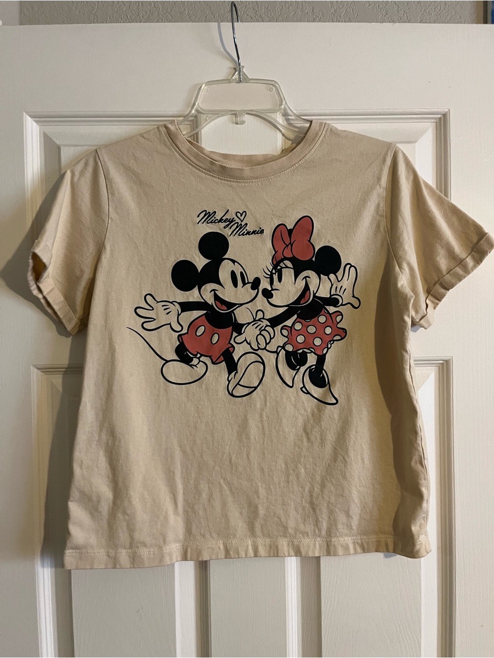 Disney muted yellow  Mickey & Minnie Graphic Tee with lack and Red Accents